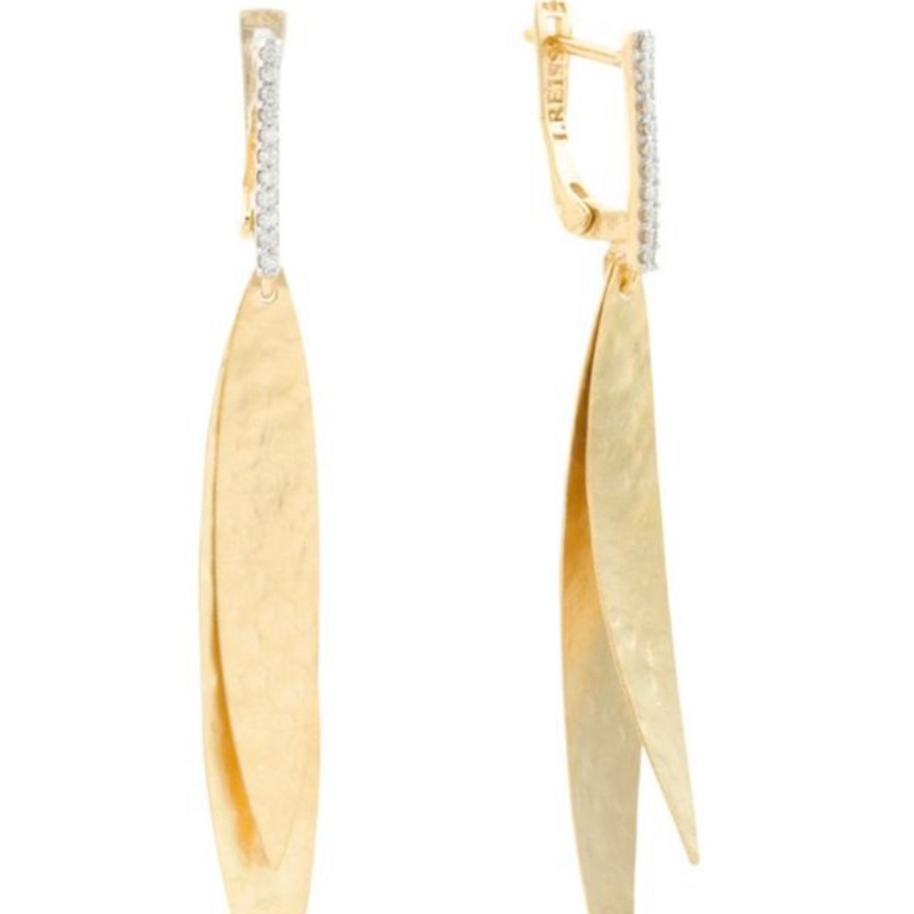 I. REISS - 14K Gold and Diamonds -Leaf Earrings